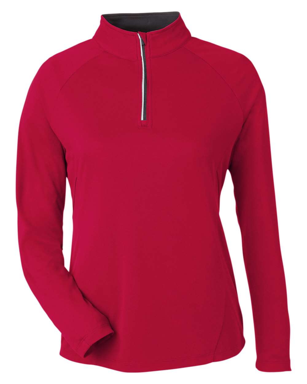 CORE365 Ladies' Origin Performance Pique Quarter-Zip - Classic Red/ Carbon