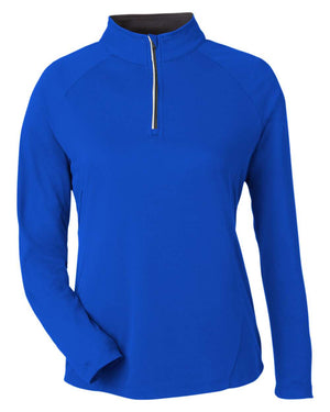 CORE365 Ladies' Origin Performance Pique Quarter-Zip - True Royal/ Carbon