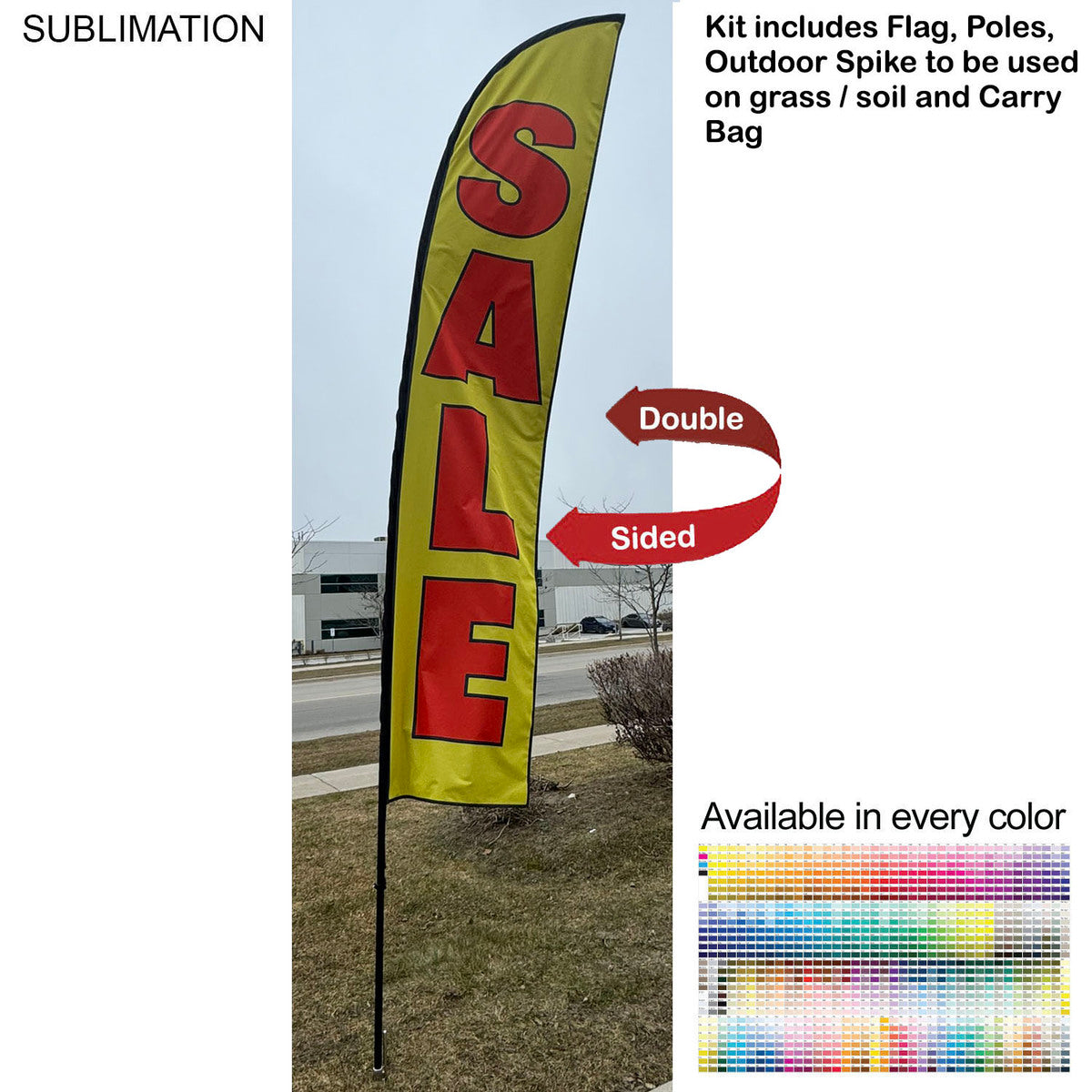 15' Large Feather Flag Kit, Full Color Graphics, Outdoor Spike base and Bag Included