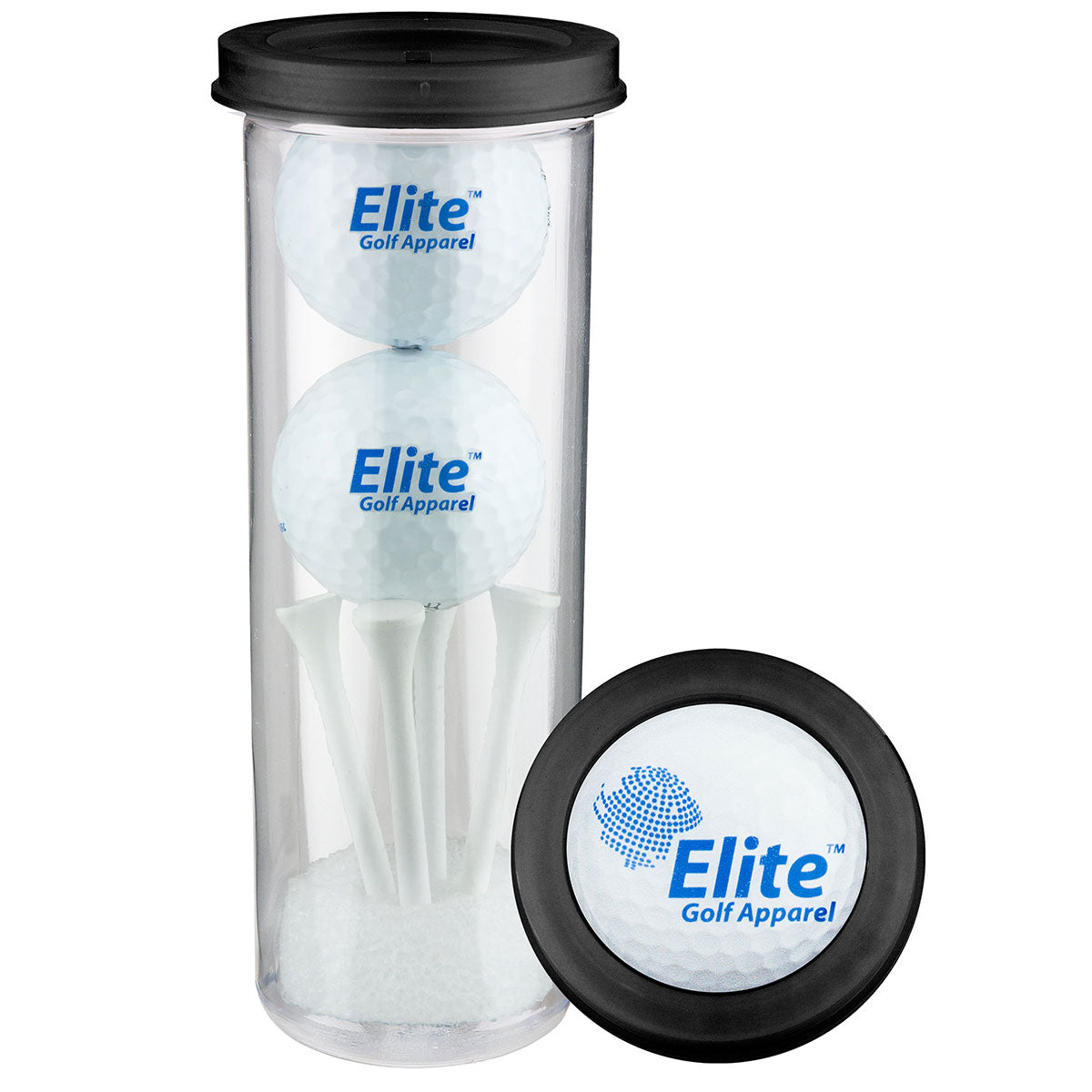 Value Golf Gift Tube - Golf Balls and tees with domed Imprint - White