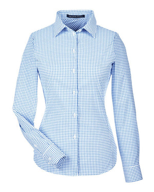 Devon & Jones CrownLux Performance® Ladies' Micro Windowpane Woven Shirt - French Blue/ White