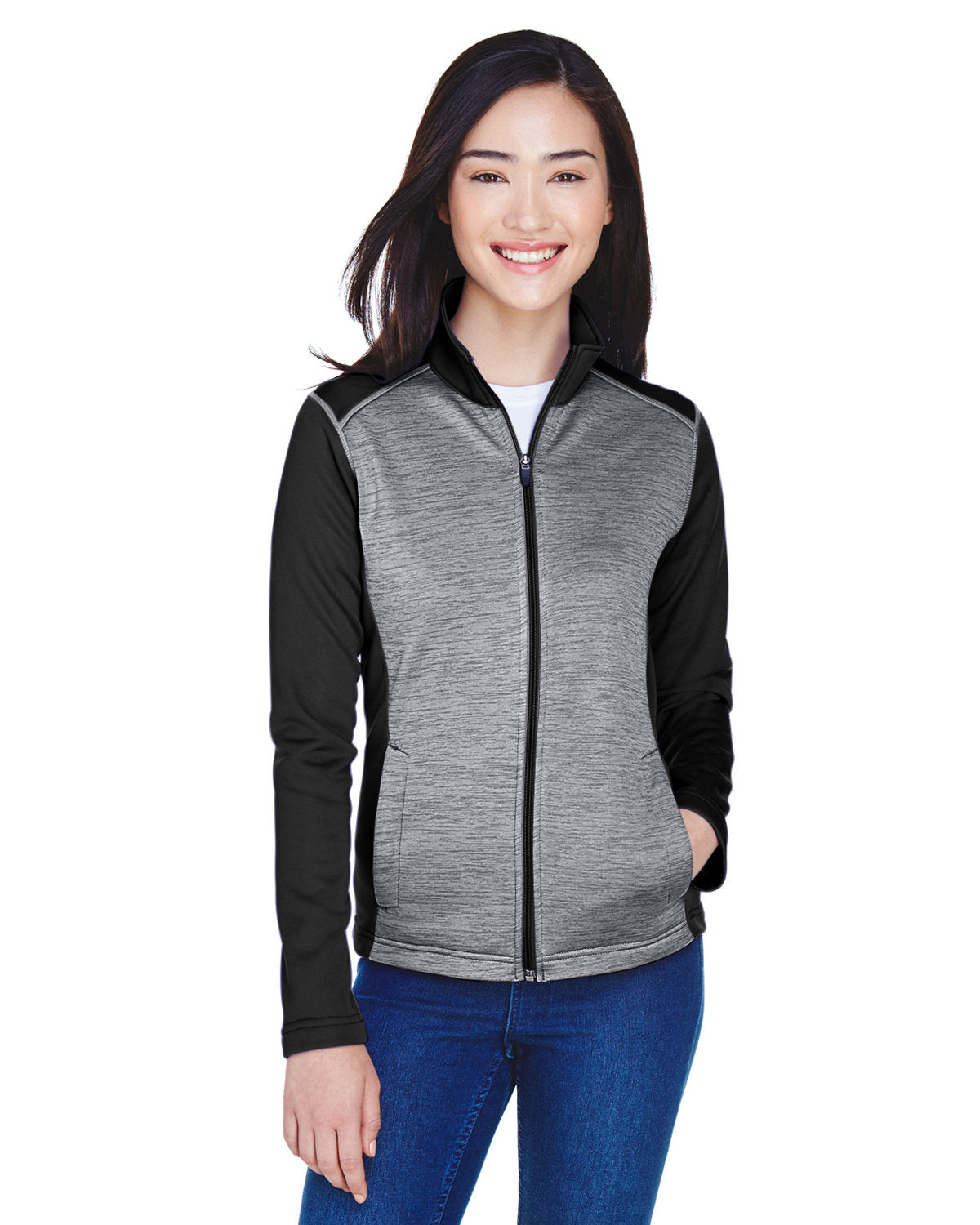 Devon & Jones Ladies' Newbury Colorblock Mélange Fleece Full-Zip - Front