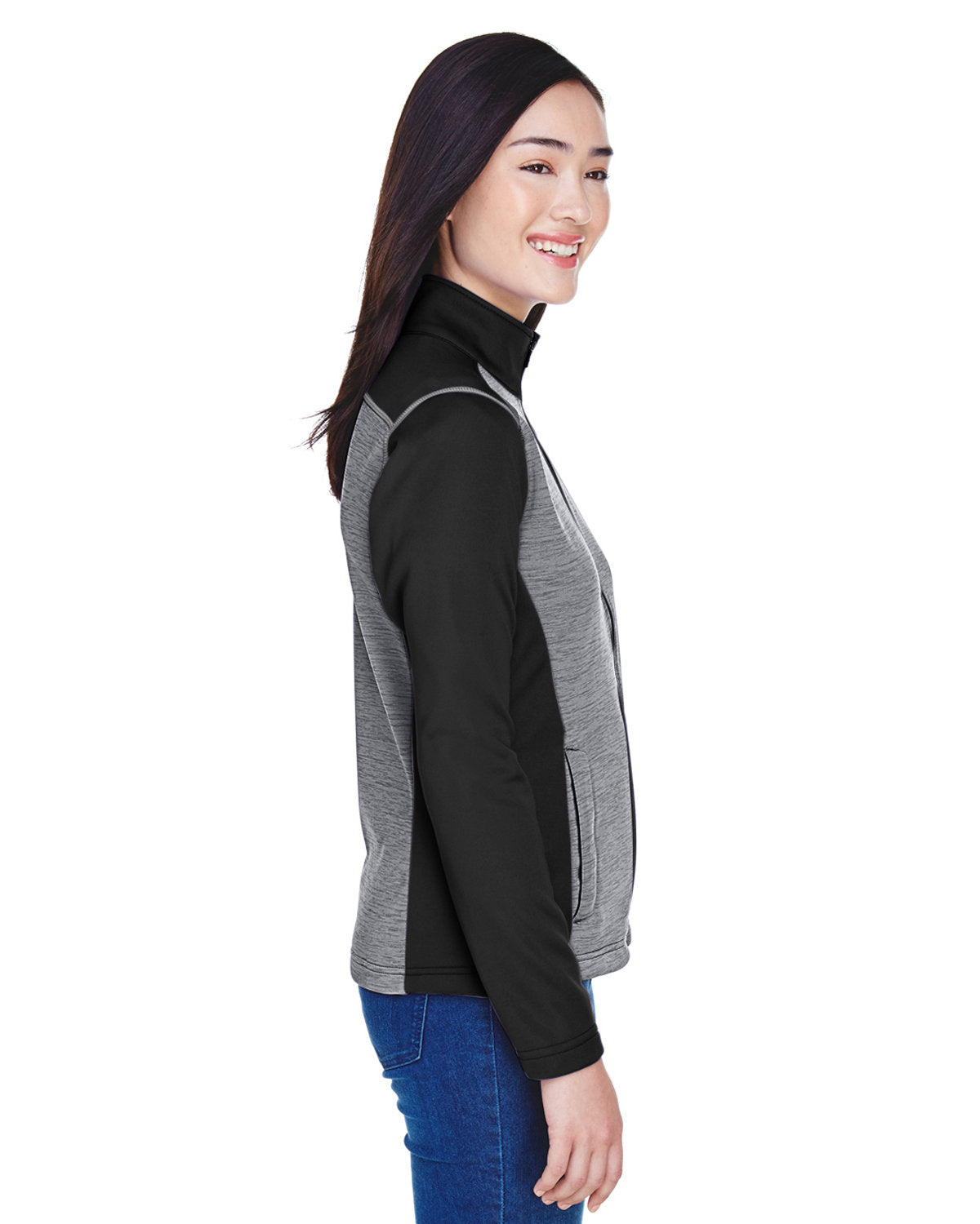 Devon & Jones Ladies' Newbury Colorblock Mélange Fleece Full-Zip - Side