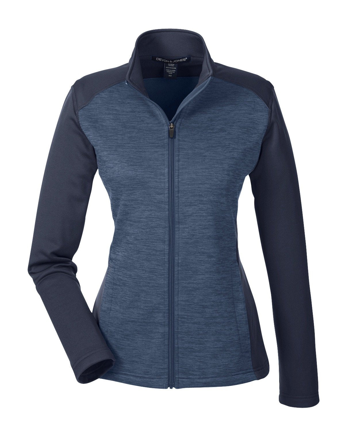 Devon & Jones Ladies' Newbury Colorblock Mélange Fleece Full-Zip - Navy Hthr