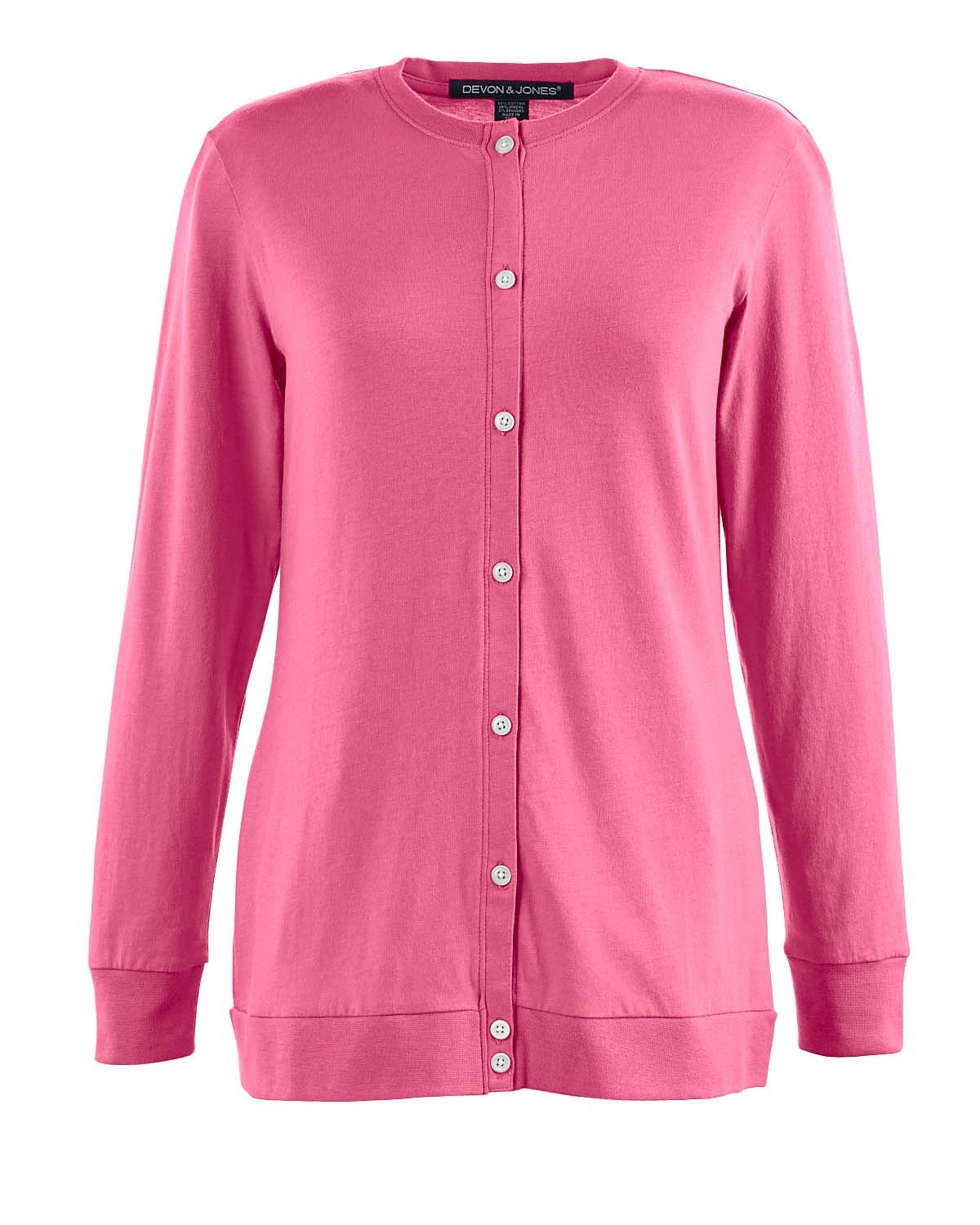 Devon & Jones Ladies' Perfect Fit™ Ribbon Cardigan - Charity Pink