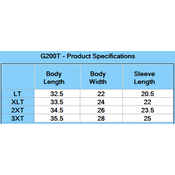 Gildan Adult Ultra Cotton® Tall T-Shirt - Specs