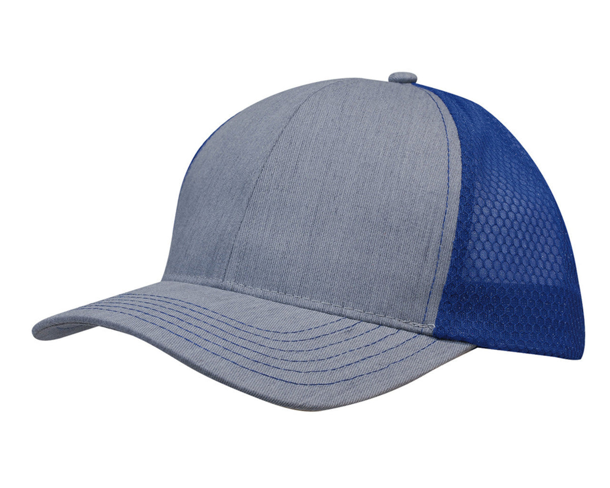 Light Brushed Poly Cotton Marle With Honeycomb Mesh - Grey/Royal