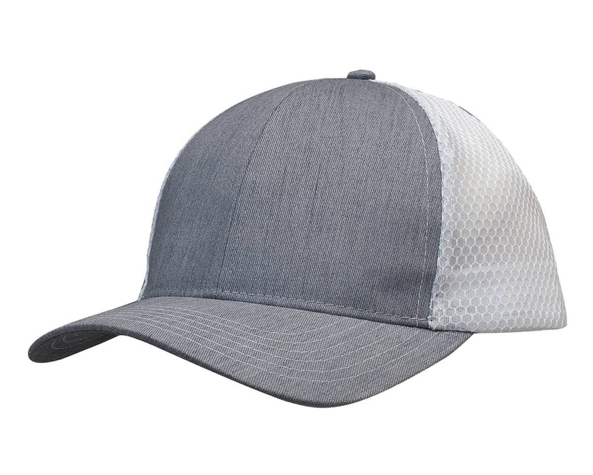 Light Brushed Poly Cotton Marle With Honeycomb Mesh - Grey/White