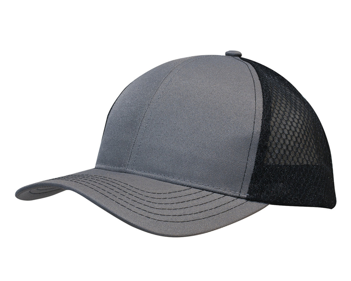 Breathable Poly Twill With Honeycomb Mesh - Charcoal/Black