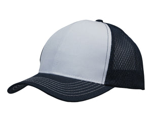 Breathable Poly Twill With Honeycomb Mesh - White/Navy