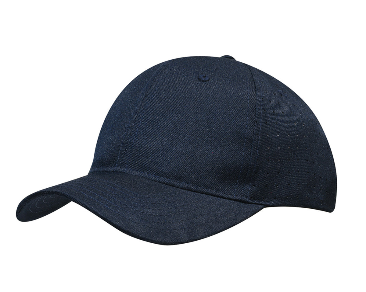 6 Panel Breathable Poly Twill With Circle Perforations - Navy Blue