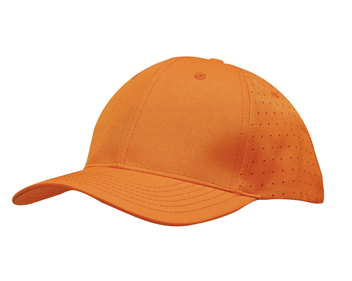 6 Panel Breathable Poly Twill With Circle Perforations - Orange