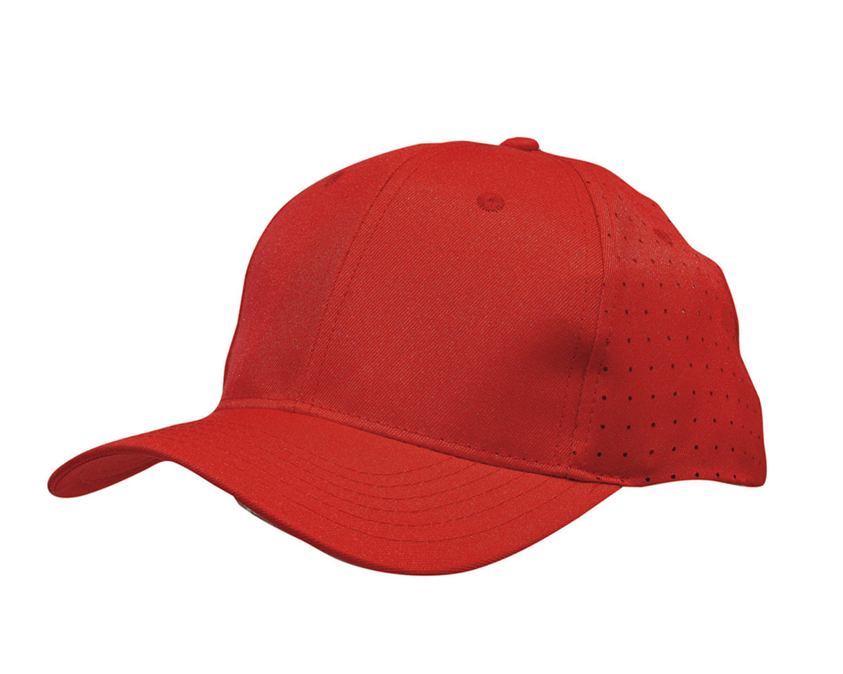 6 Panel Breathable Poly Twill With Circle Perforations - Red