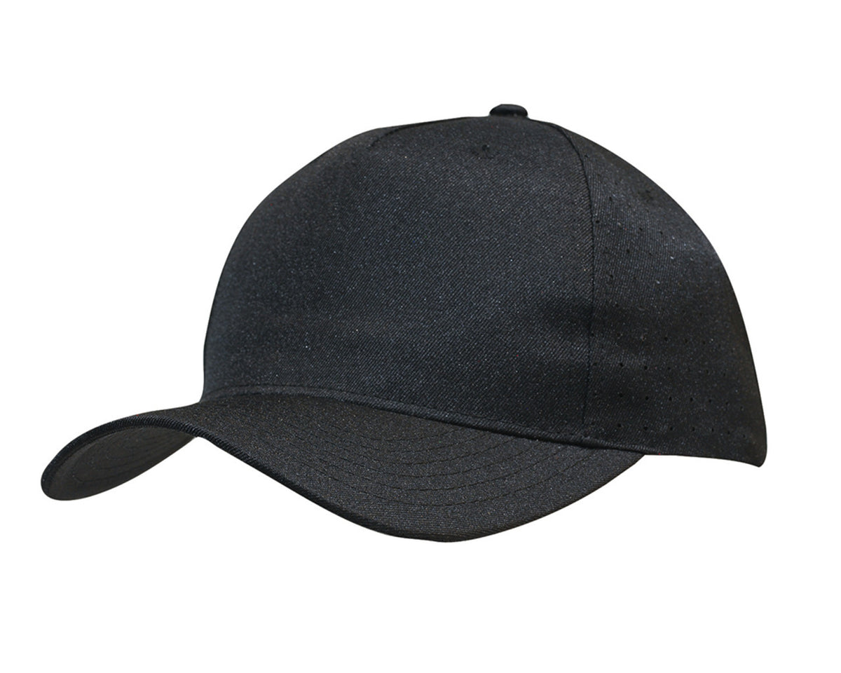 5 Panel Breathable Poly Twill With Circle Perforations - Black