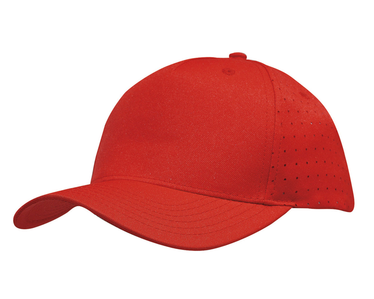 5 Panel Breathable Poly Twill With Circle Perforations - Red