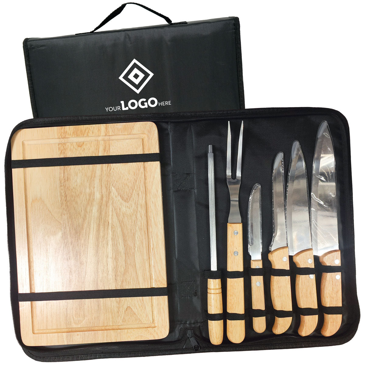 7 Piece Stainless Steel and Bamboo BBQ Set with Portable Carry Case