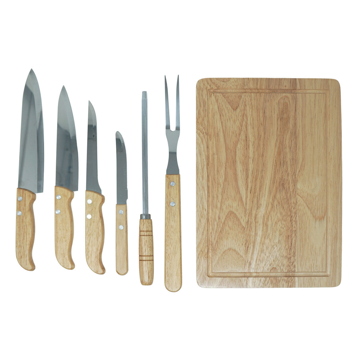 7 Piece Stainless Steel and Bamboo BBQ Set with Portable Carry Case