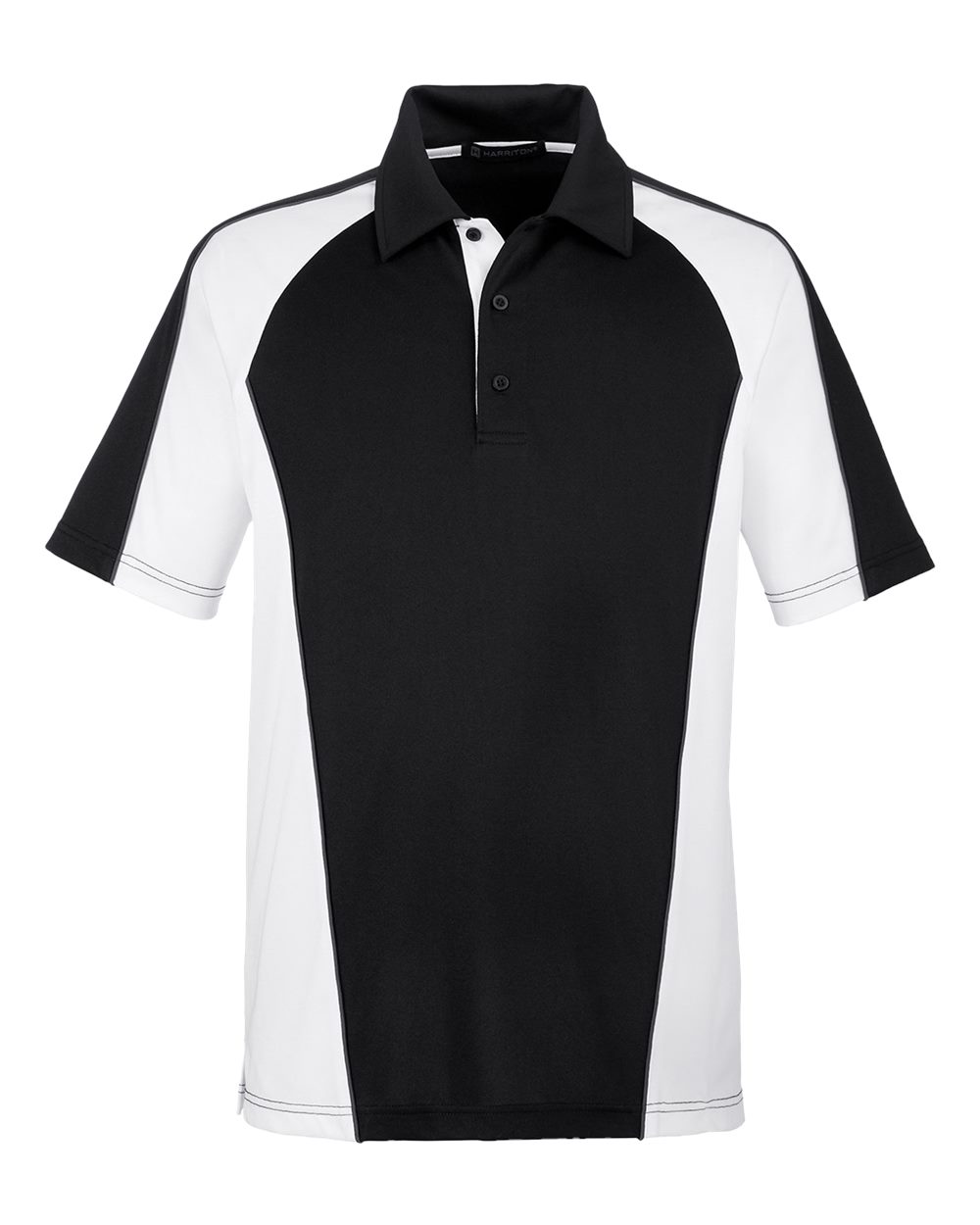 Harriton Men's Advantage Snag Protection Plus IL Colorblock Polo - Black/ White/ Dark Charcoal