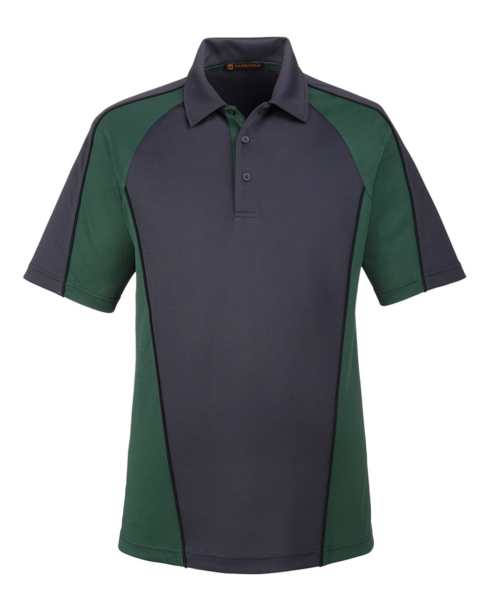 Harriton Men's Advantage Snag Protection Plus IL Colorblock Polo - Dark Charcoal/ Dark Green/ Black