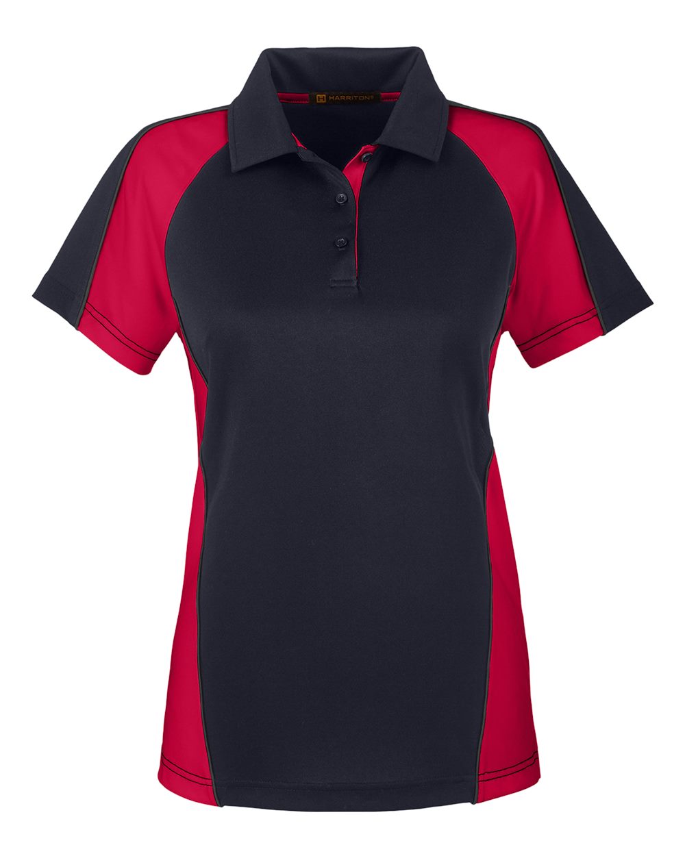 Harriton Ladies' Advantage Snag Protection Plus IL Colorblock Polo - Black/ Red/ Dark Charcoal