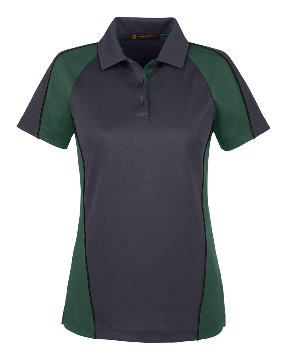 Harriton Ladies' Advantage Snag Protection Plus IL Colorblock Polo - Dark Charcoal/ Dark Green/ Black