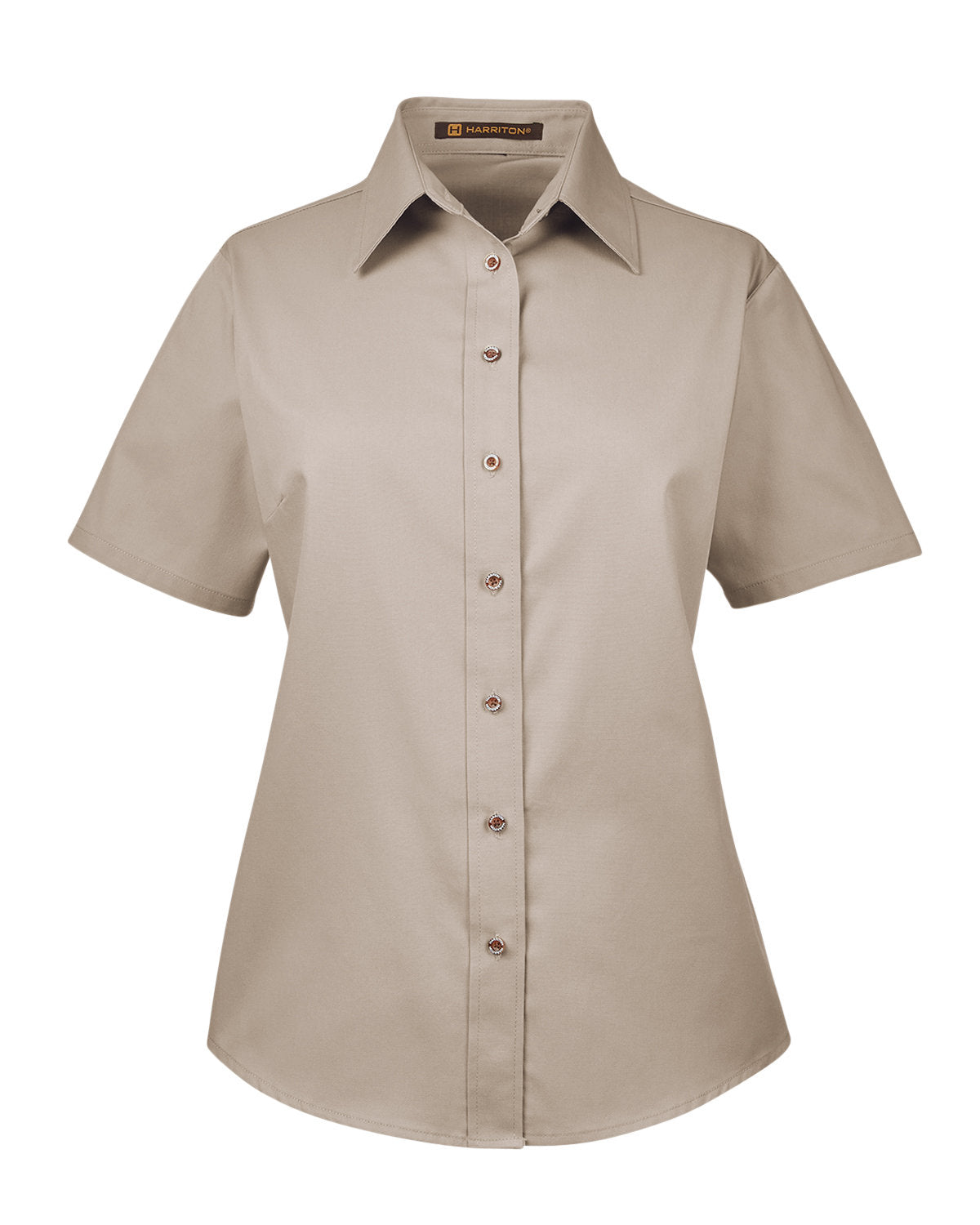 Harriton Ladies' Easy Blend™ Short-Sleeve Twill Shirt with Stain-Release - Stone