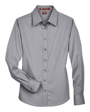 Harriton Women's Easy Blend™ Long Sleeve Twill Dress Shirt with Stain-Release - Dark Grey