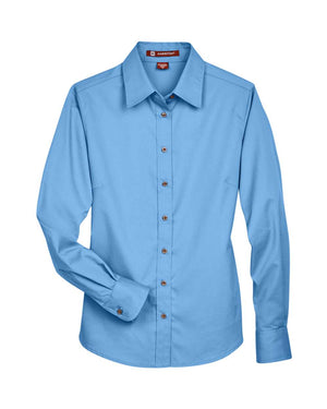 Harriton Women's Easy Blend™ Long Sleeve Twill Dress Shirt with Stain-Release - Light College Blue