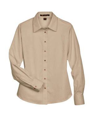 Harriton Women's Easy Blend™ Long Sleeve Twill Dress Shirt with Stain-Release - Stone
