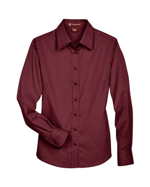 Harriton Women's Easy Blend™ Long Sleeve Twill Dress Shirt with Stain-Release - Wine