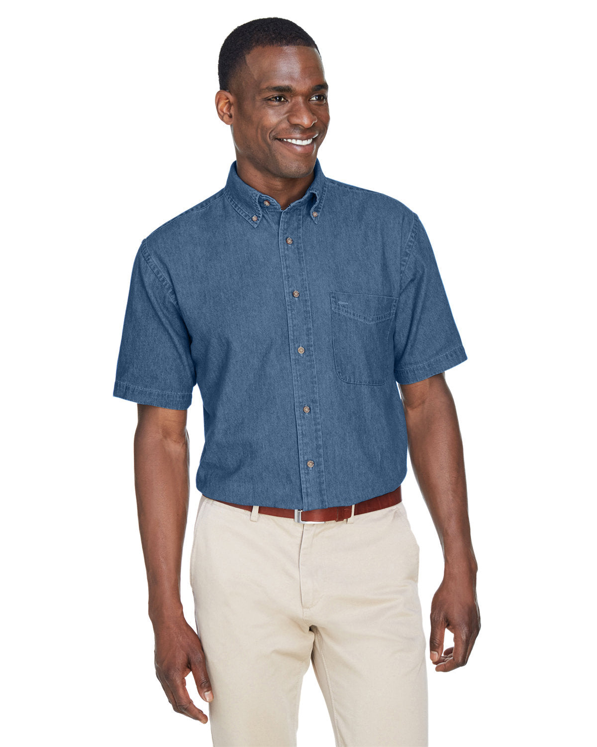 Harriton Men's Short-Sleeve Denim Shirt - Light Denim