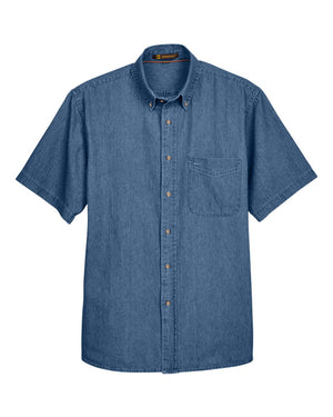 Harriton Men's Short-Sleeve Denim Shirt - Light Denim