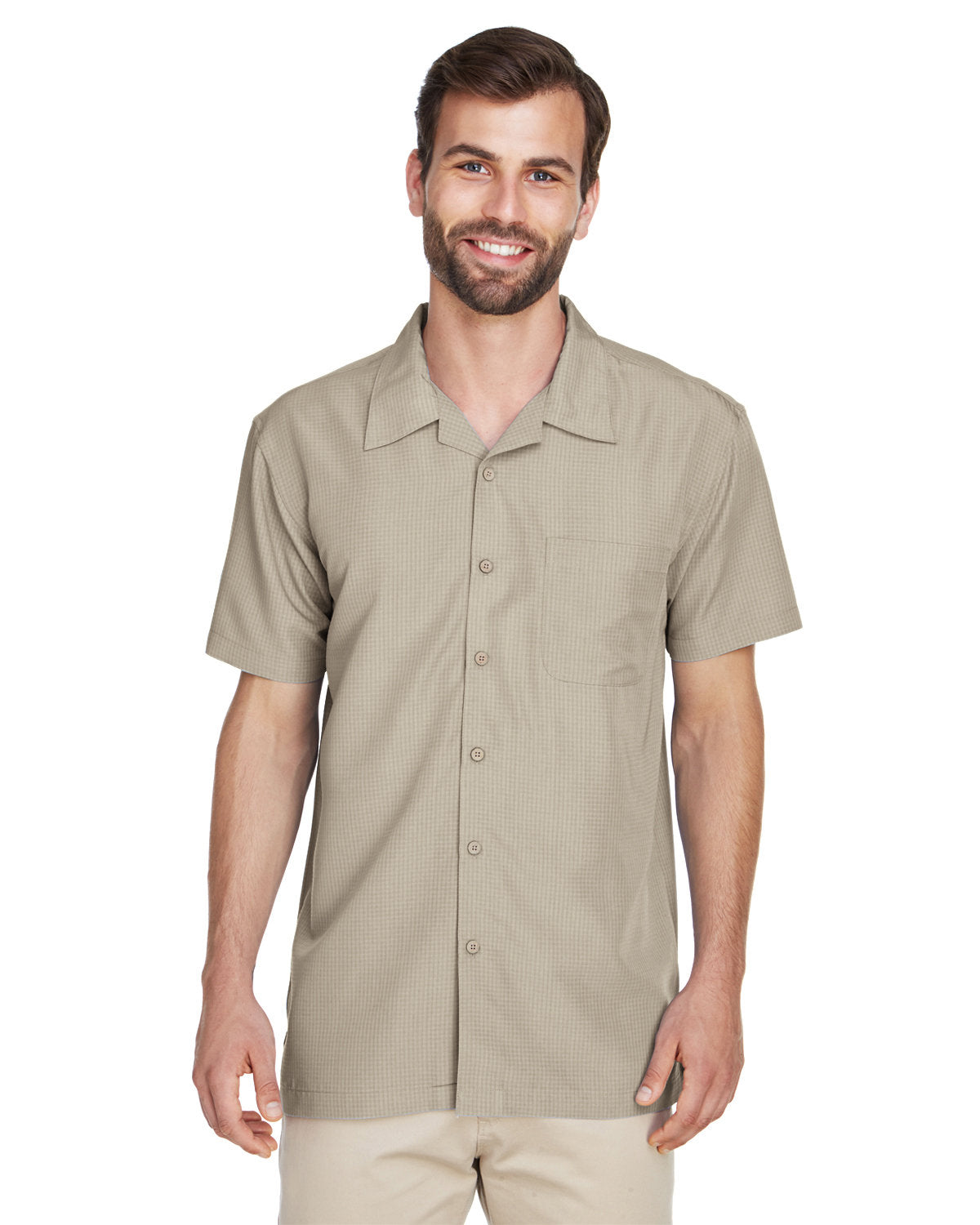 Harriton Men's Barbados Textured Camp Shirt - Khaki