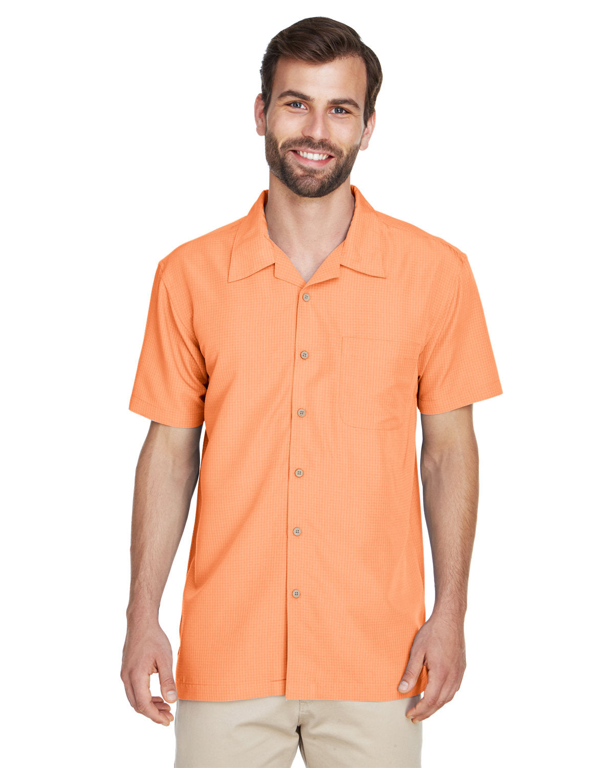 Harriton Men's Barbados Textured Camp Shirt - Nectarine