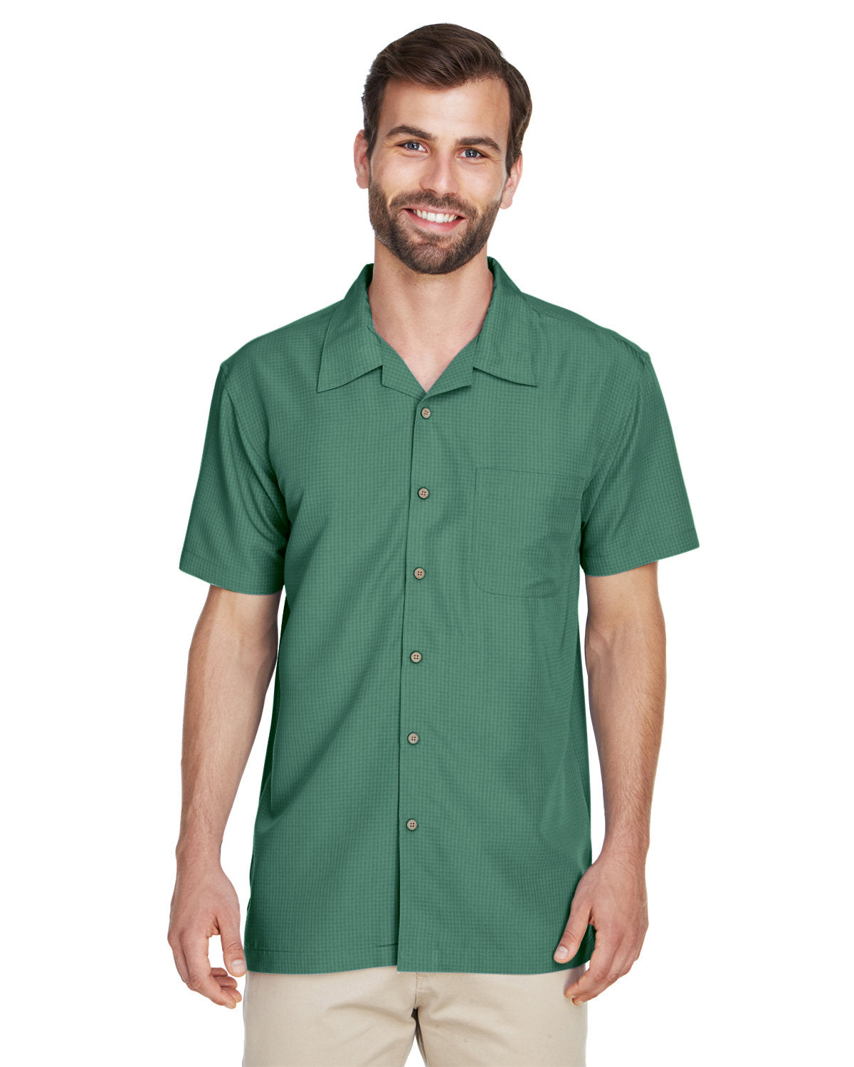 Harriton Men's Barbados Textured Camp Shirt - Palm Green
