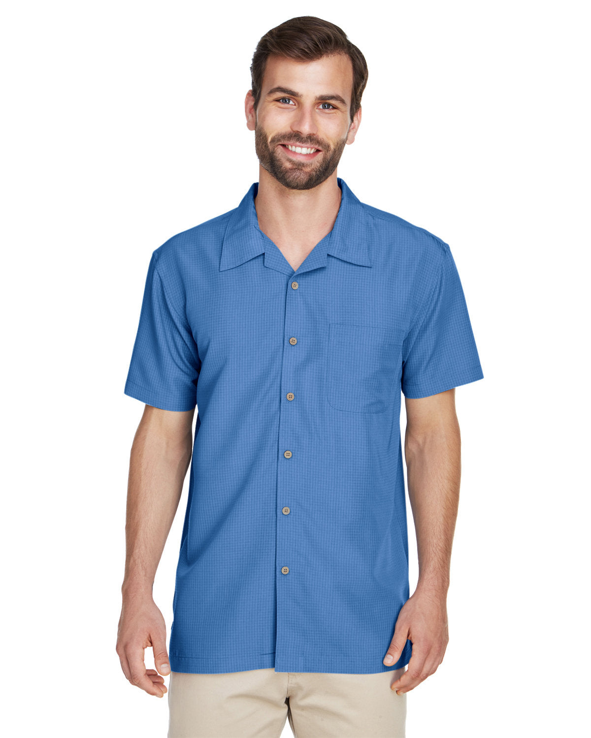 Harriton Men's Barbados Textured Camp Shirt - Pool Blue