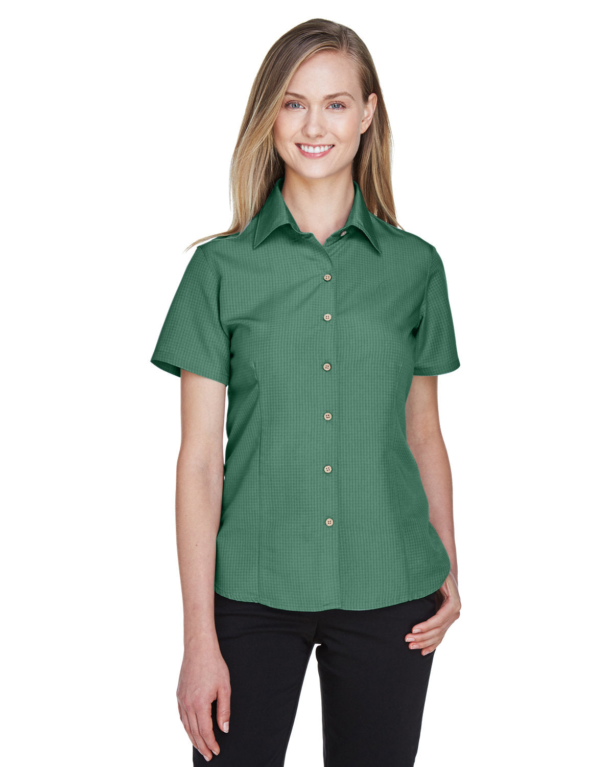 Harriton Ladies' Barbados Textured Camp Shirt - Front