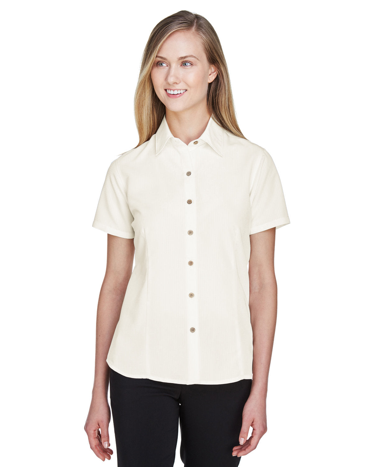 Harriton Ladies' Barbados Textured Camp Shirt - Creme