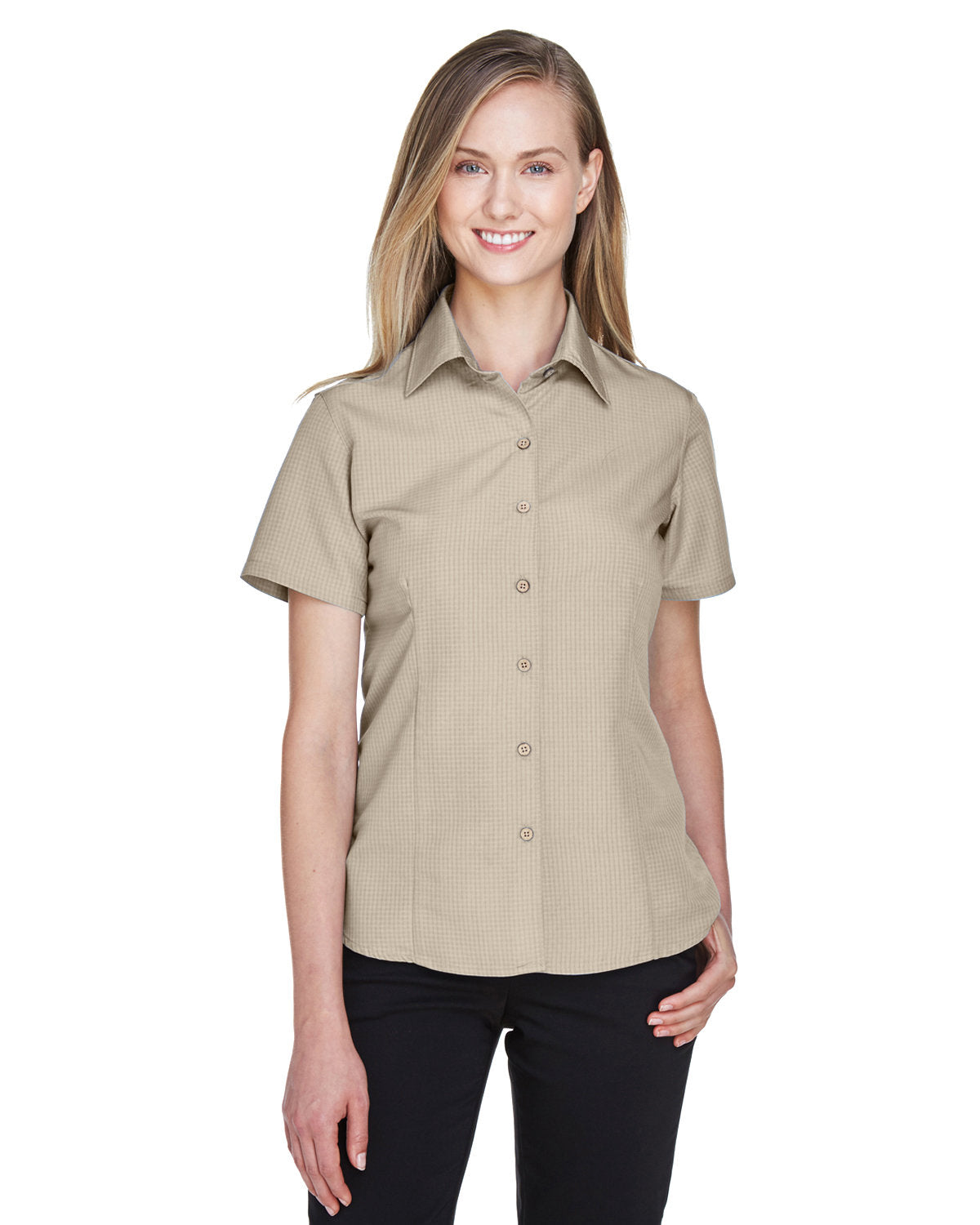 Harriton Ladies' Barbados Textured Camp Shirt - Khaki