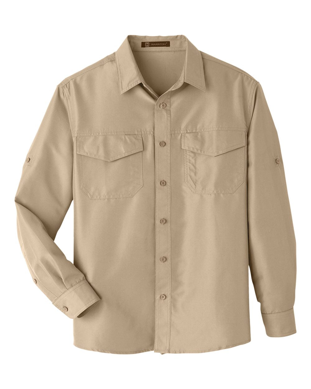 Harriton Men's Key West Long-Sleeve Performance Staff Shirt - Khaki