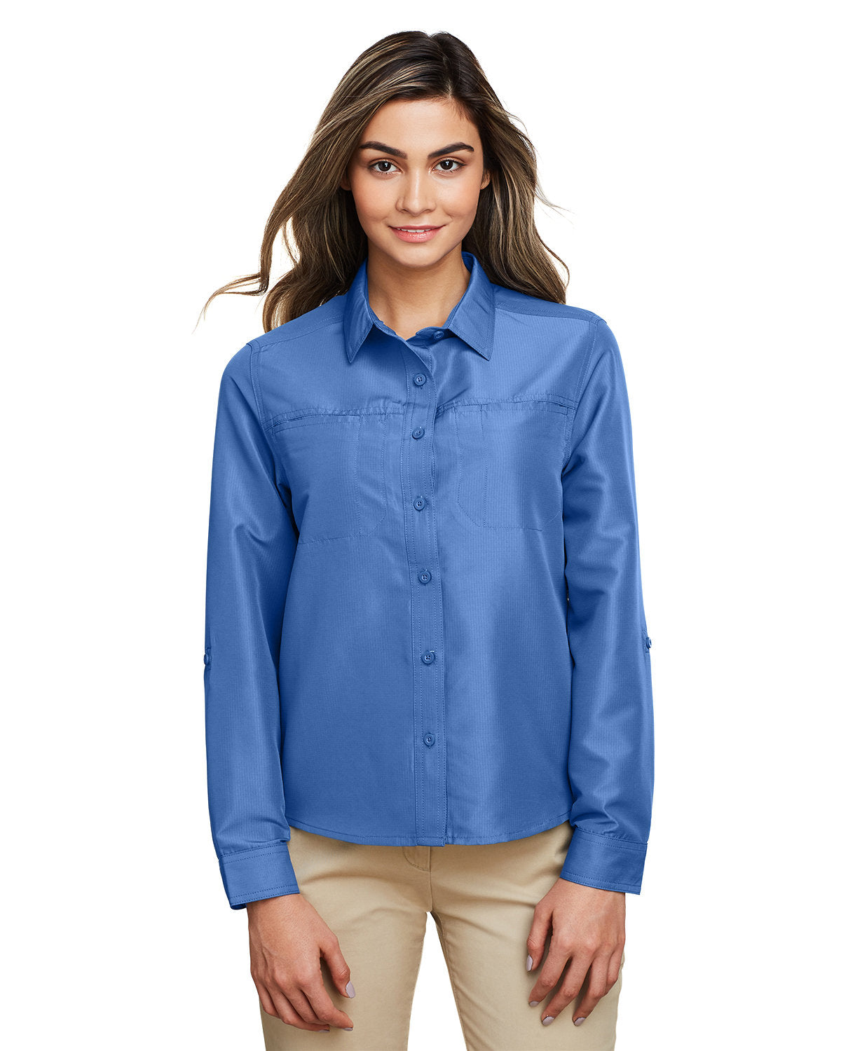 Harriton Ladies' Key West Long-Sleeve Performance Staff Shirt - Pool Blue