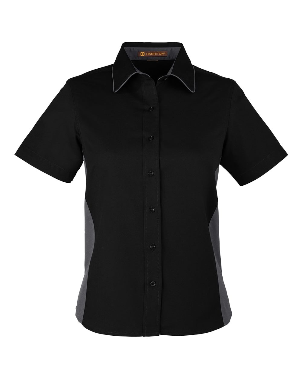 Harriton Ladies' Flash IL Colorblock Short Sleeve Shirt - Black/ Dark Charcoal