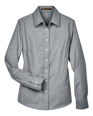 Harriton Ladies' Long-Sleeve Oxford with Stain-Release - Oxford Grey