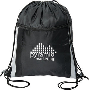 Zippered Reflective Cinch Backpack - Black