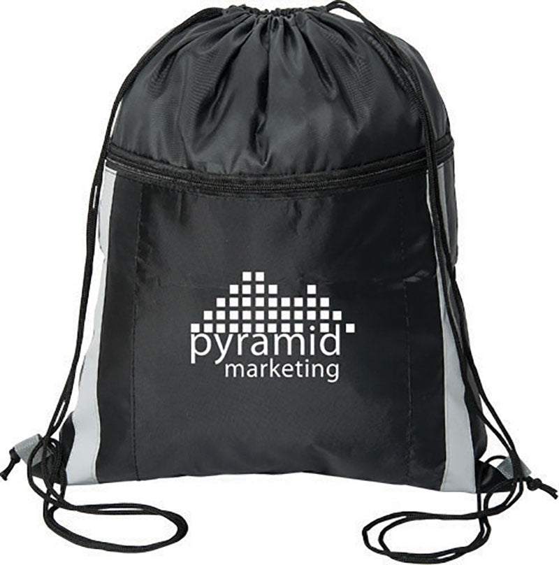 Zippered Reflective Cinch Backpack - Black