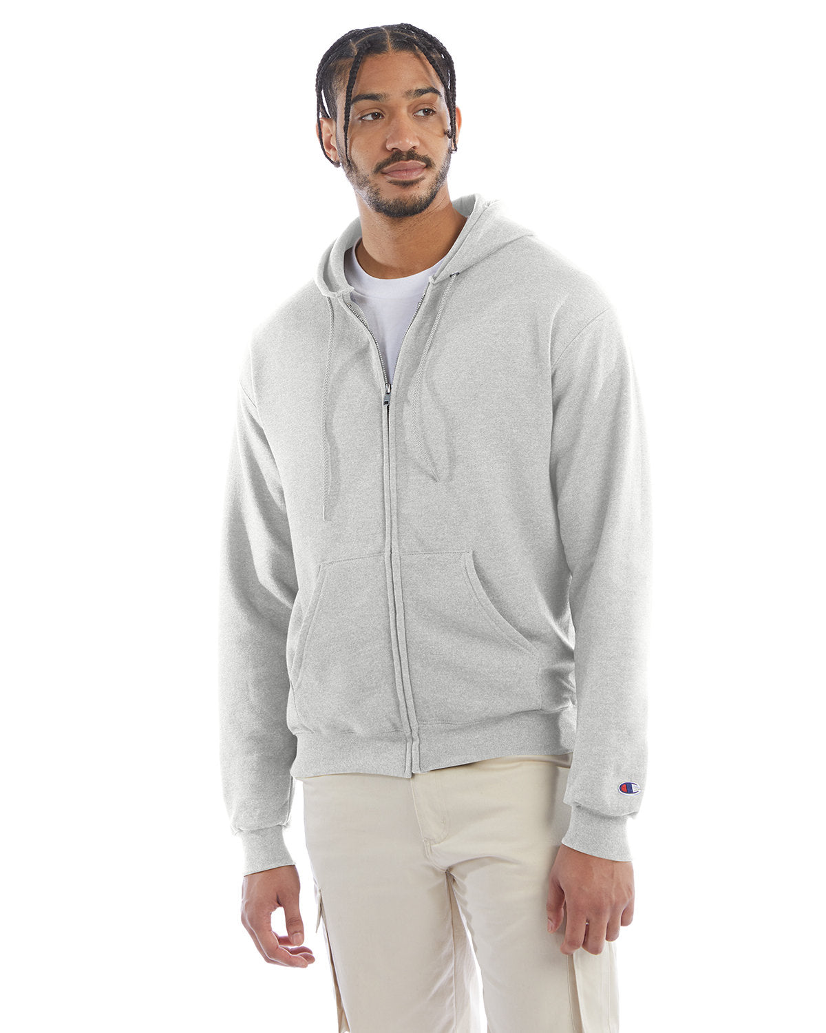 Champion Adult Powerblend® Full-Zip Hooded Sweatshirt - Silver Grey