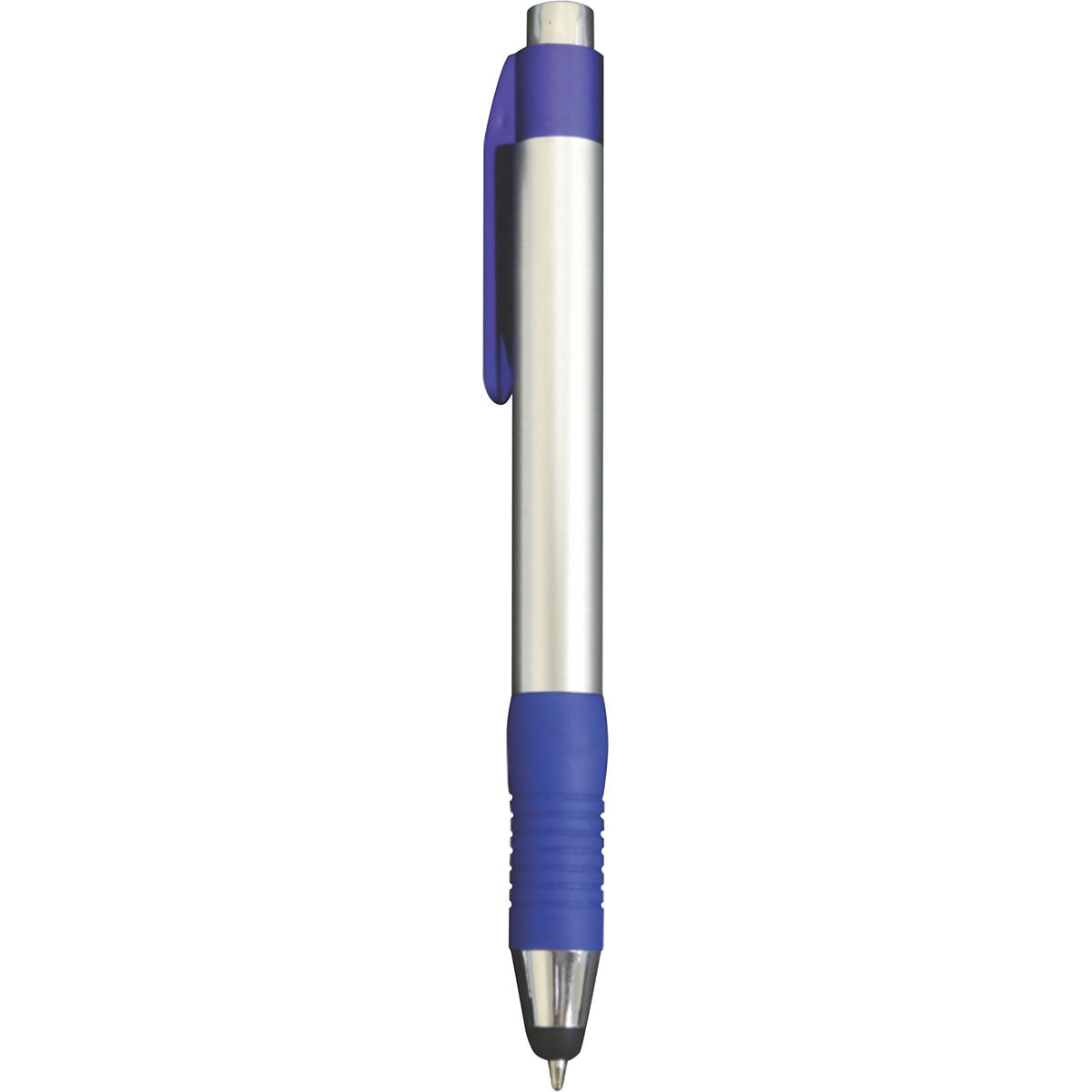 Satellite Plastic Plunger Action Pen with Soft Stylus - Blue