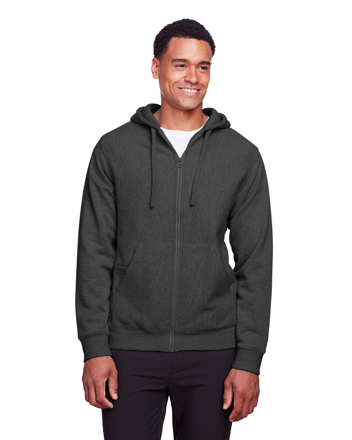 Team 365 Men's Zone HydroSport™ Heavyweight Full-Zip Hooded Sweatshirt - Dark Grey Heathr