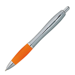 Valiant Plastic Plunger Action Pen - Silver With Orange