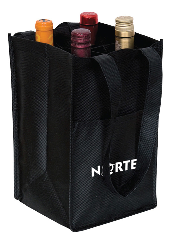 4 Bottle Non-Woven Wine Tote Bag - Black With Black